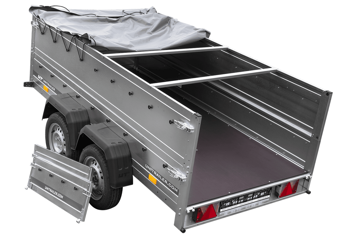 GARDEN TRAILER 264/2 KIPP reboque de dois eixos com roda jockey, chassis H-0, taipais BIS e lona plana cinzenta