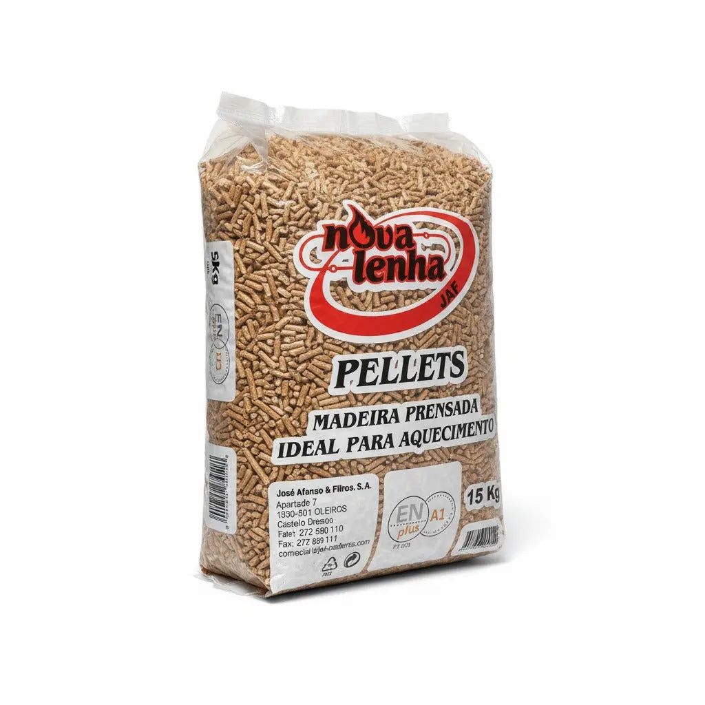 Pellets Madeira Premium 1155kg | 77 Sacos 15kg NovaLenha | Grânulos Aquecimento Portugal Nova Lenha Premium