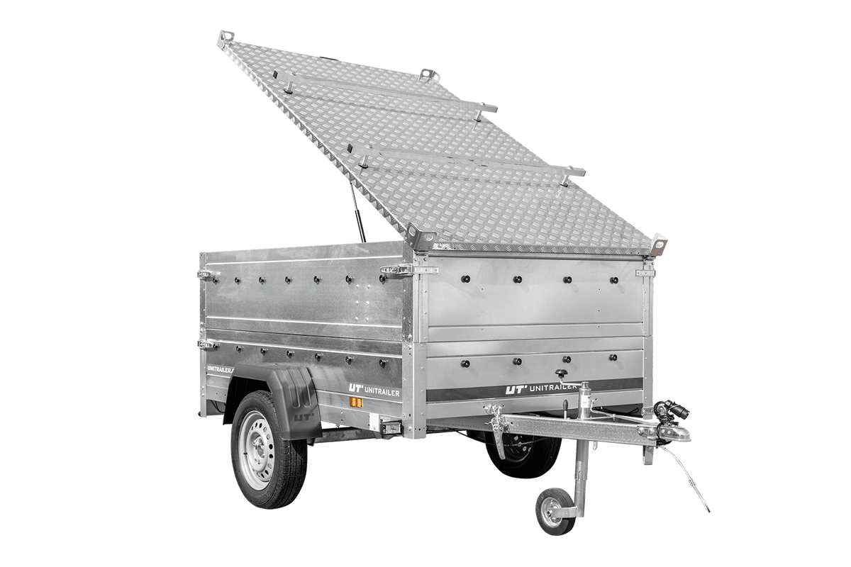 Reboque ligeiro 200x125 UNITRAILER GARDEN 201 KIPP com abas LATERAIS e lona de alumínio