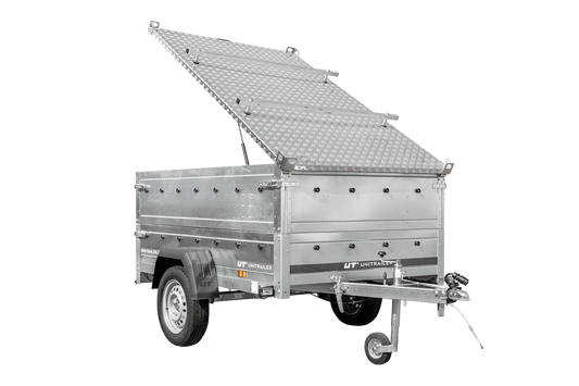 Reboque ligeiro 200x125 UNITRAILER GARDEN 201 KIPP com abas LATERAIS e lona de alumínio