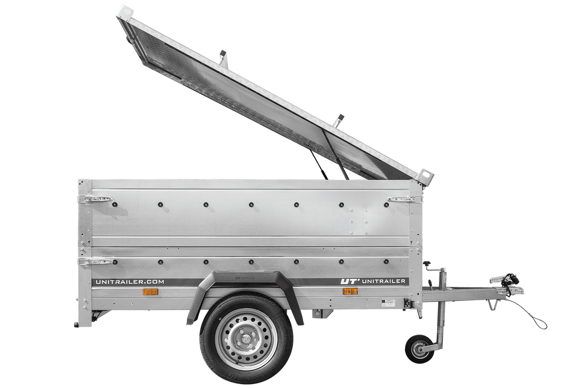 Reboque ligeiro 200x125 UNITRAILER GARDEN 201 KIPP com abas LATERAIS e lona de alumínio