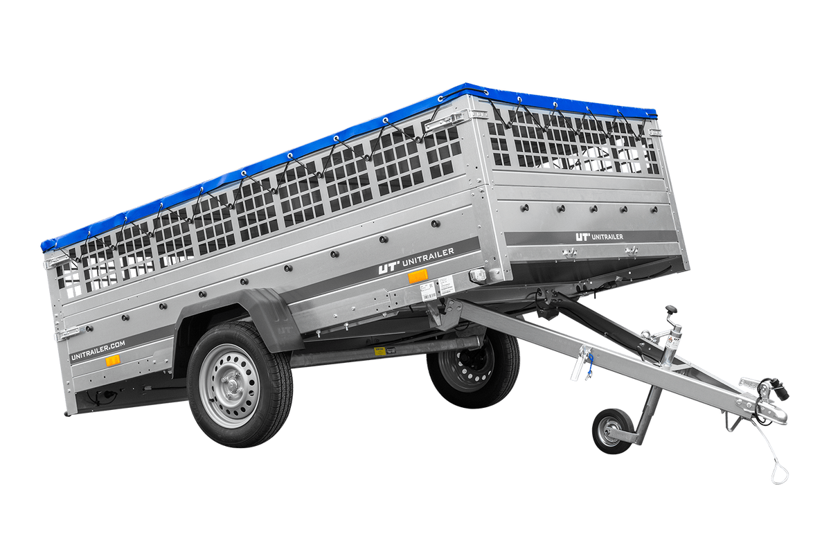 Reboque leve 264x150 UNITRAILER GARDEN 265 KIPP com taipais de rede, chassis H-0 e lona azul