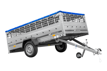 Reboque leve 264x150 UNITRAILER GARDEN 265 KIPP com taipais de rede, chassis H-0 e lona azul