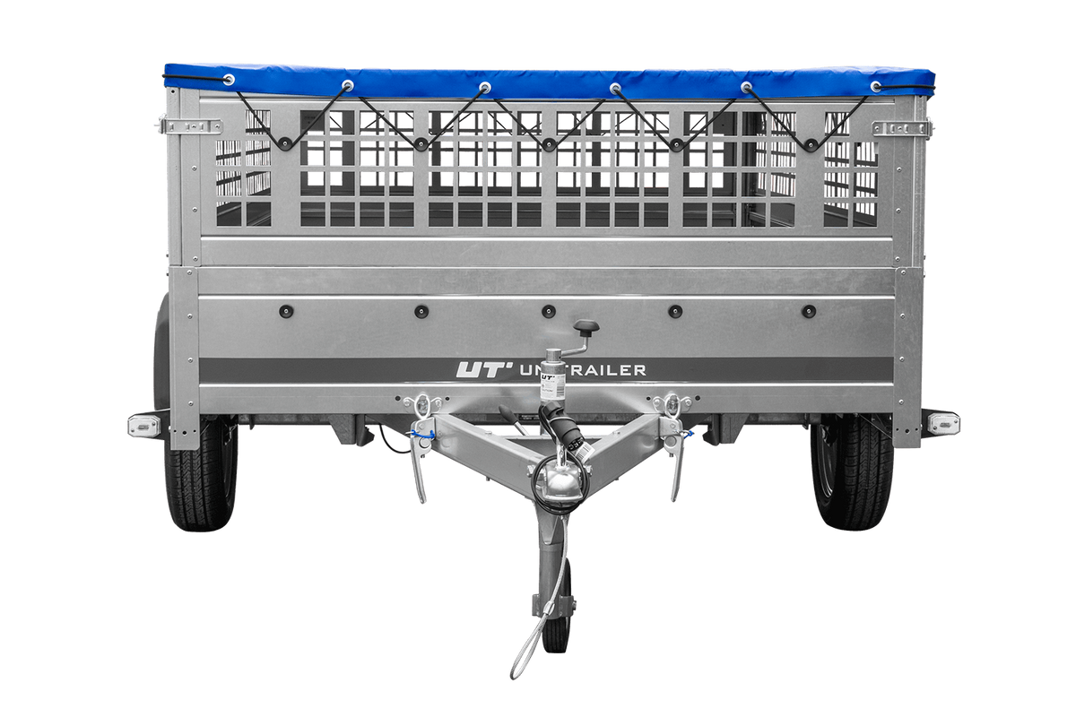 Reboque leve 264x150 UNITRAILER GARDEN 265 KIPP com taipais de rede, chassis H-0 e lona azul