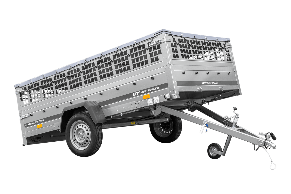 Reboque leve 264x150 UNITRAILER GARDEN 265 KIPP com taipais em rede, chassis H-0 e lona cinzenta