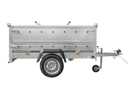 Reboque ligeiro 200x125 UNITRAILER GARDEN 201 KIPP com abas LATERAIS e lona de alumínio