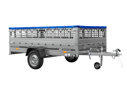 Reboque leve 264x150 UNITRAILER GARDEN 265 KIPP com taipais de rede, chassis H-0 e lona azul