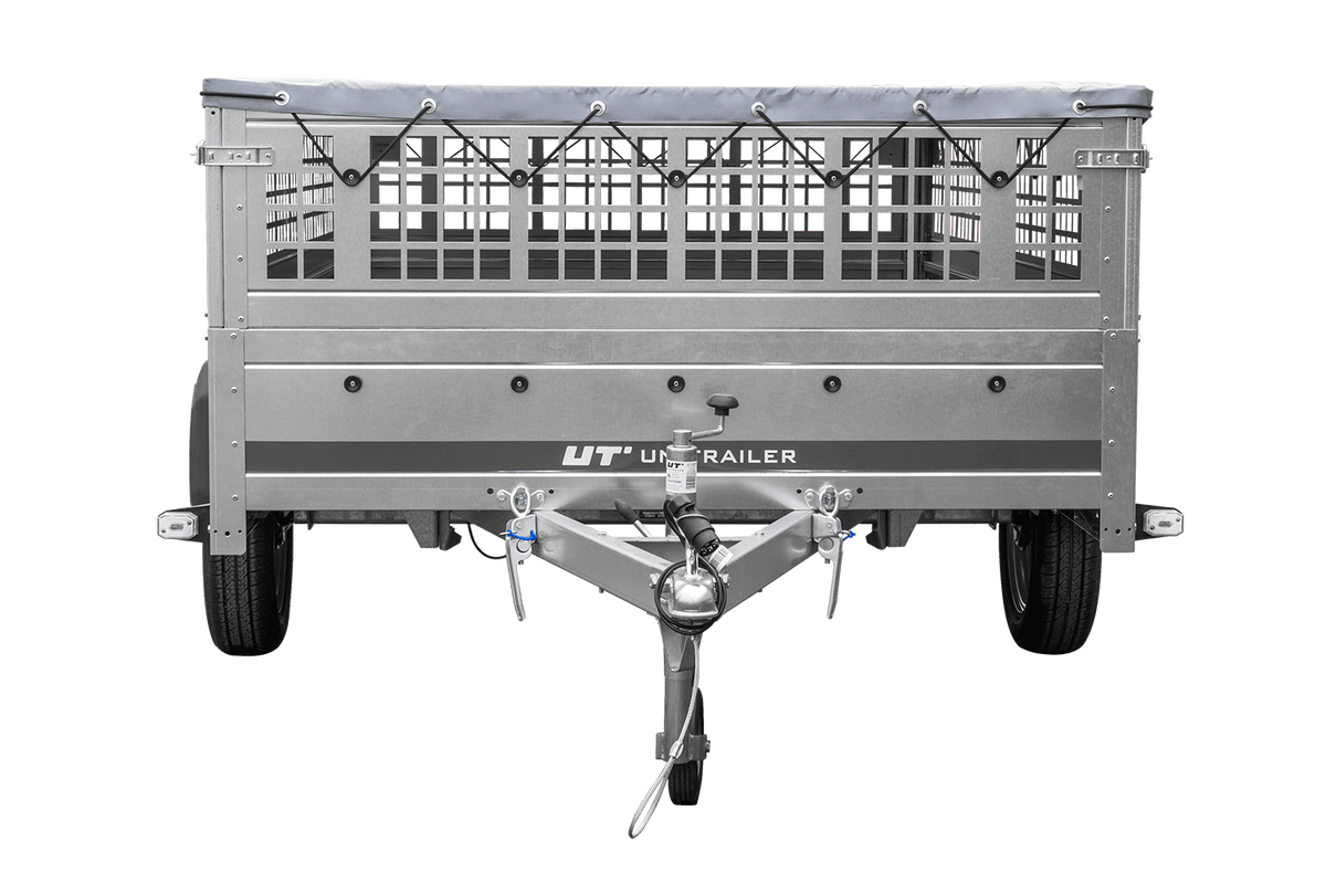 Reboque leve 264x150 UNITRAILER GARDEN 265 KIPP com taipais em rede, chassis H-0 e lona cinzenta