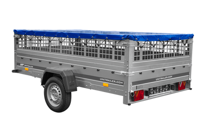 Reboque leve 264x150 UNITRAILER GARDEN 265 KIPP com taipais de rede, chassis H-0 e lona azul