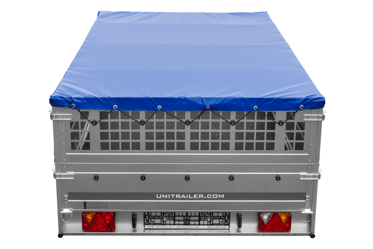 Reboque leve 264x150 UNITRAILER GARDEN 265 KIPP com taipais de rede, chassis H-0 e lona azul