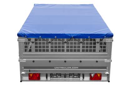 Reboque leve 264x150 UNITRAILER GARDEN 265 KIPP com taipais de rede, chassis H-0 e lona azul