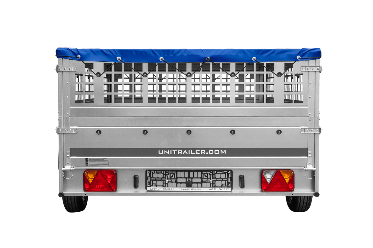 Reboque leve 264x150 UNITRAILER GARDEN 265 KIPP com taipais de rede, chassis H-0 e lona azul
