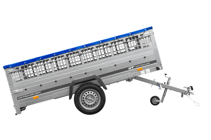 Reboque leve 264x150 UNITRAILER GARDEN 265 KIPP com taipais de rede, chassis H-0 e lona azul