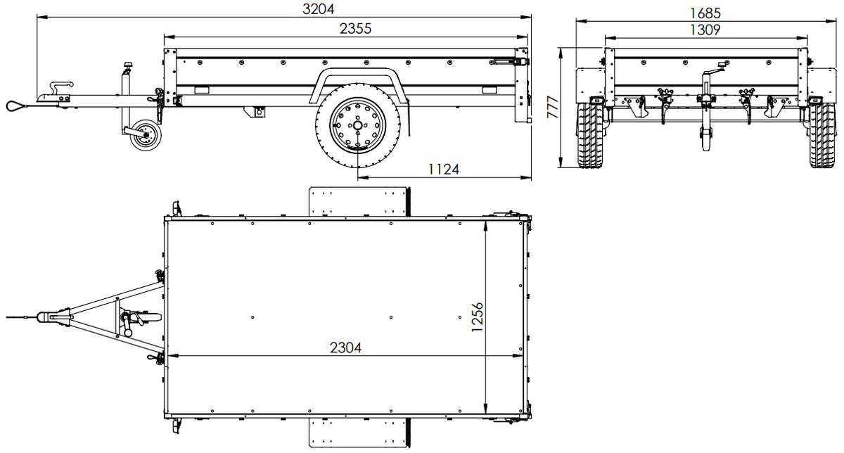 Reboque rodoviário com lona alta (110 cm), estrutura metálica (110 cm) e roda jockey 230x125 Garden Trailer 230 KIPP