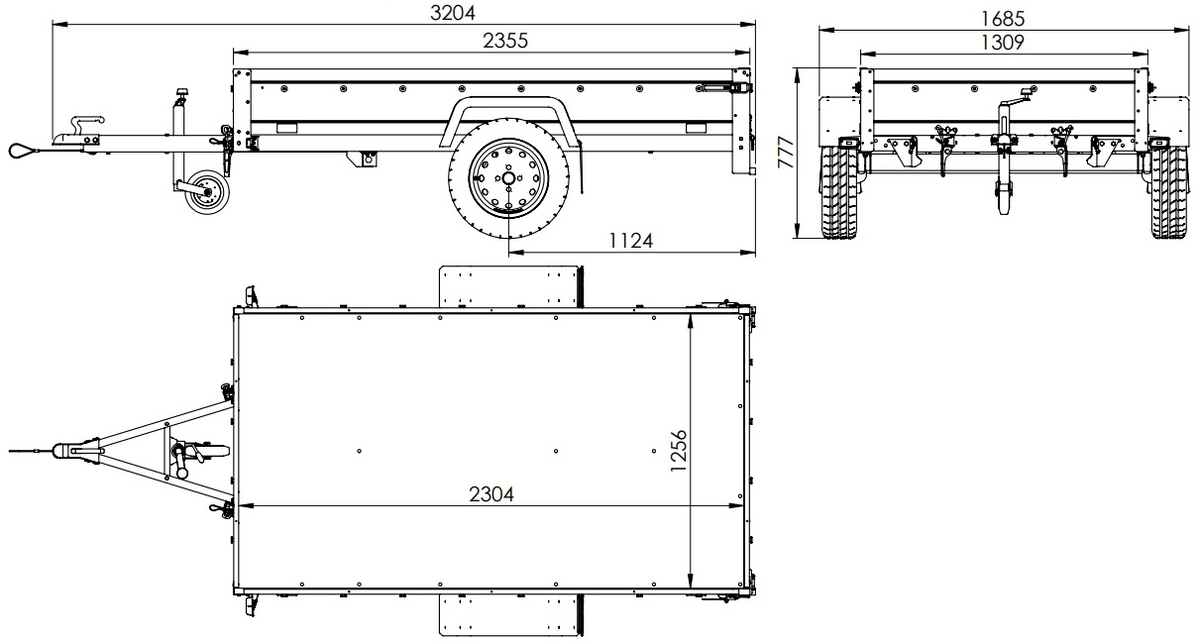 Reboque rodoviário com lona alta, arco H-800 e roda de apoio 230x125 Garden Trailer 230 KIPP