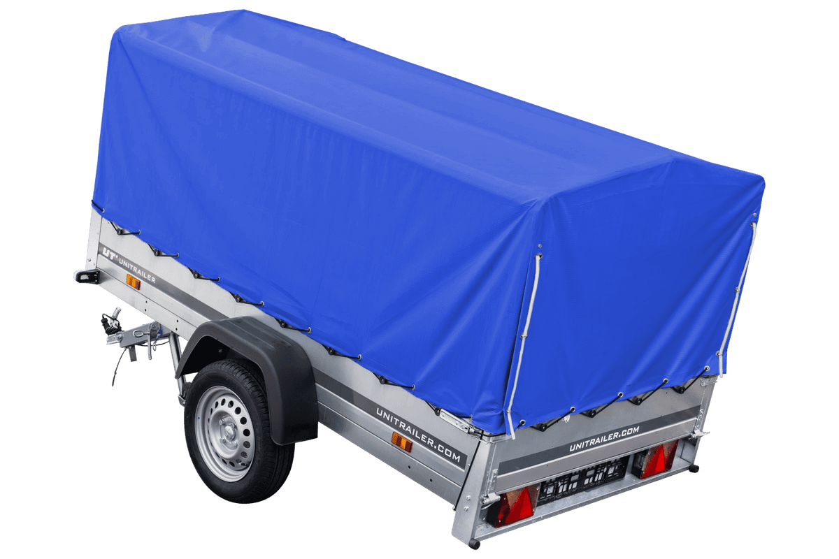 Reboque rodoviário com lona azul alta, arco H-800 e roda jockey 230x125 Garden Trailer 230 KIPP