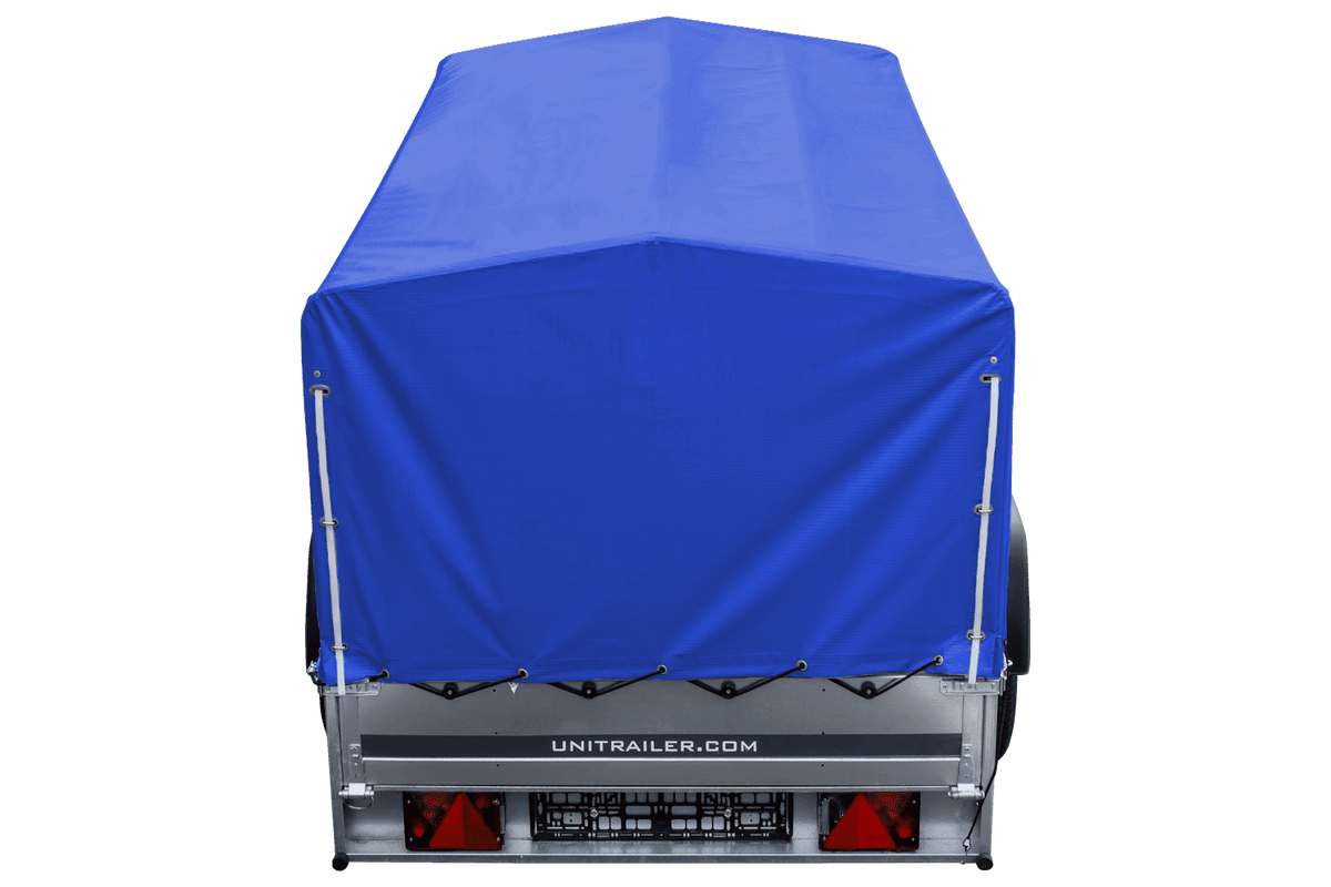 Reboque rodoviário com lona azul alta, arco H-800 e roda jockey 230x125 Garden Trailer 230 KIPP