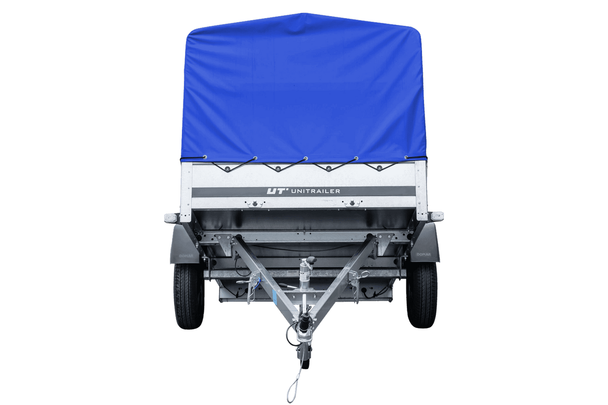 Reboque rodoviário com lona azul alta, arco H-800 e roda jockey 230x125 Garden Trailer 230 KIPP