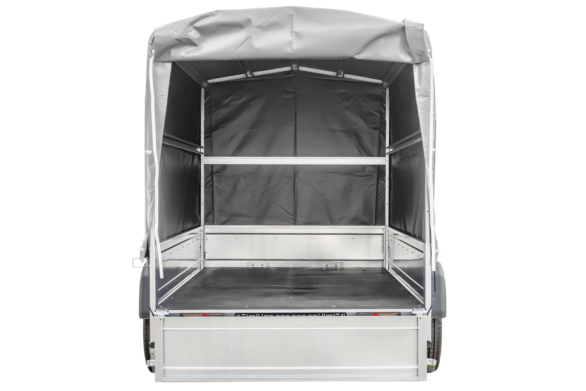 Reboque rodoviário com lona alta (110 cm), estrutura metálica (110 cm) e roda jockey 230x125 Garden Trailer 230 KIPP