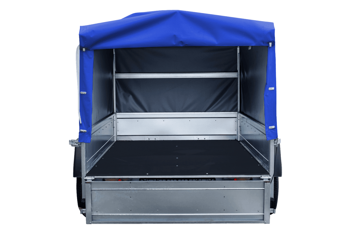 Reboque rodoviário com lona azul alta, arco H-800 e roda jockey 230x125 Garden Trailer 230 KIPP