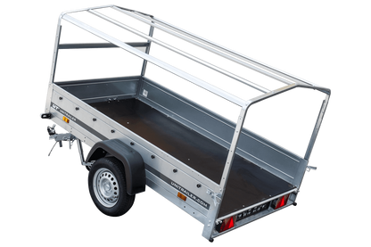 Reboque rodoviário com lona azul alta, arco H-800 e roda jockey 230x125 Garden Trailer 230 KIPP