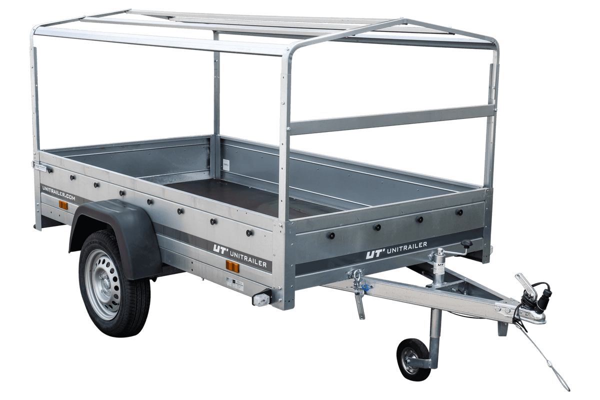 Reboque rodoviário com lona azul alta, arco H-800 e roda jockey 230x125 Garden Trailer 230 KIPP