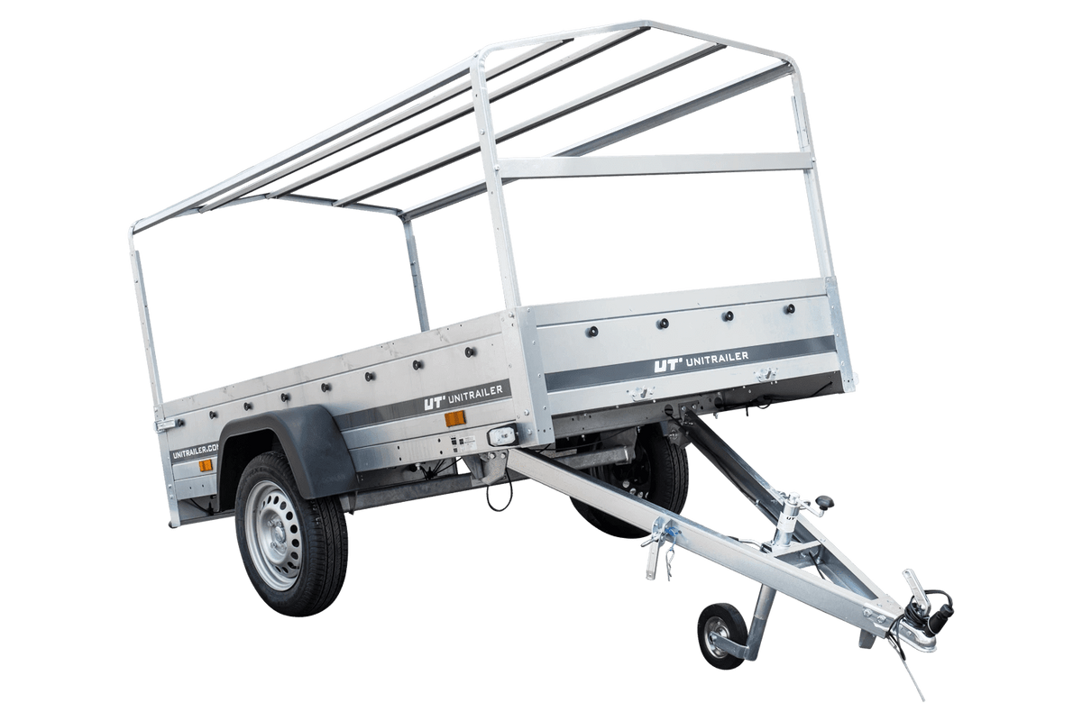 Reboque rodoviário com lona azul alta, arco H-800 e roda jockey 230x125 Garden Trailer 230 KIPP