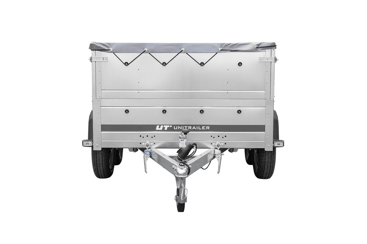 GARDEN TRAILER 264/2 KIPP reboque de dois eixos com roda jockey, chassis H-0, taipais BIS e lona plana cinzenta