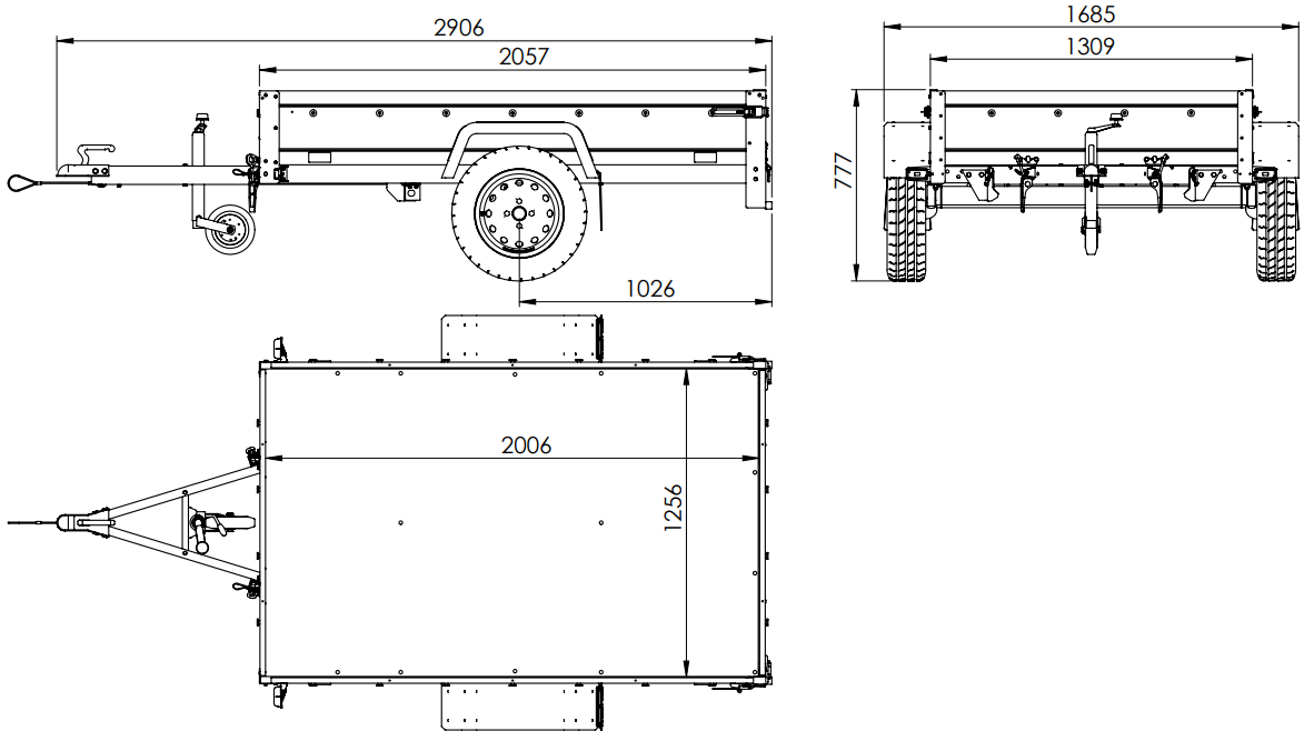 Reboque 750 kg 200 x 125 com lona alta e arco Garden Trailer 201 KIPP