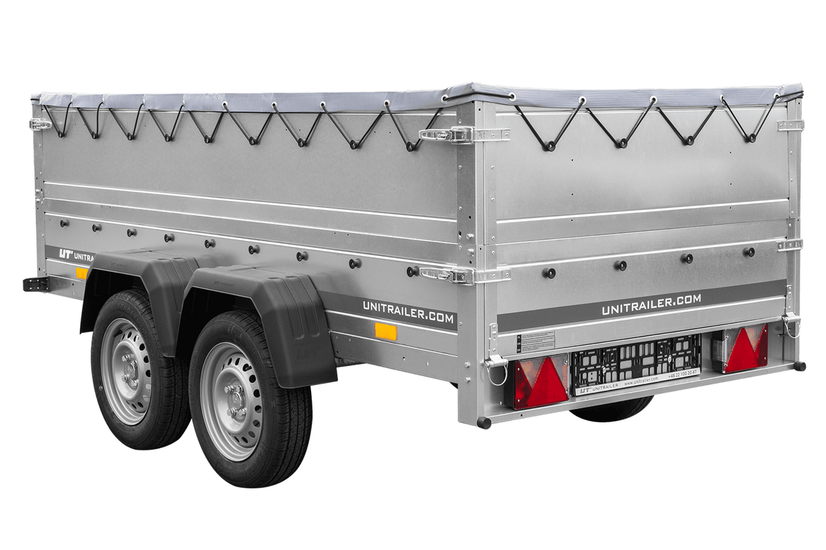GARDEN TRAILER 264/2 KIPP reboque de dois eixos com roda jockey, chassis H-0, taipais BIS e lona plana cinzenta