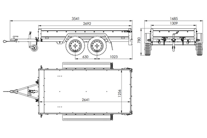 GARDEN TRAILER 264/2 KIPP reboque de dois eixos com roda jockey, chassis H-0, taipais BIS e lona plana cinzenta